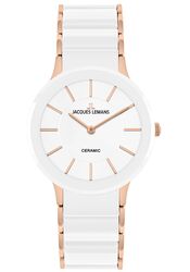 Jacques Lemans Damenuhr Dublin HighTech Ceramic weiß / IP-rose