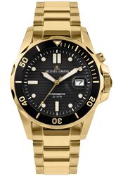 Jacques Lemans Herrenuhr Diver Hybromatic Steel Lupenglas / IP-gold