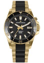 Jacques Lemans Herrenuhr Hybromatic Limited Edition Ceramic schwarz / IP-gold