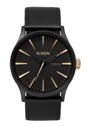 Nixon The Sentry Leather Matte Black/Gold Herrenuhr
