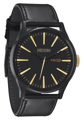 Nixon The Sentry Leather Matte Black/Gold Herrenuhr