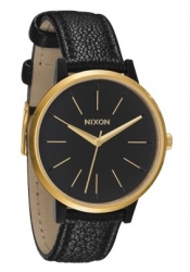 Nixon The Kensington Leather Black/Raw Gold Damenuhr