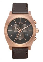 Nixon The Time Teller Chrono Leather Rose Gold / Gunmetal / Brown