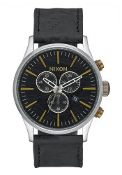 Nixon The Sentry Chrono Leather Black Brass