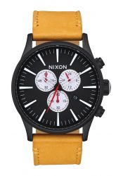 Nixon The Sentry Chrono Leather All Black / Goldenrod